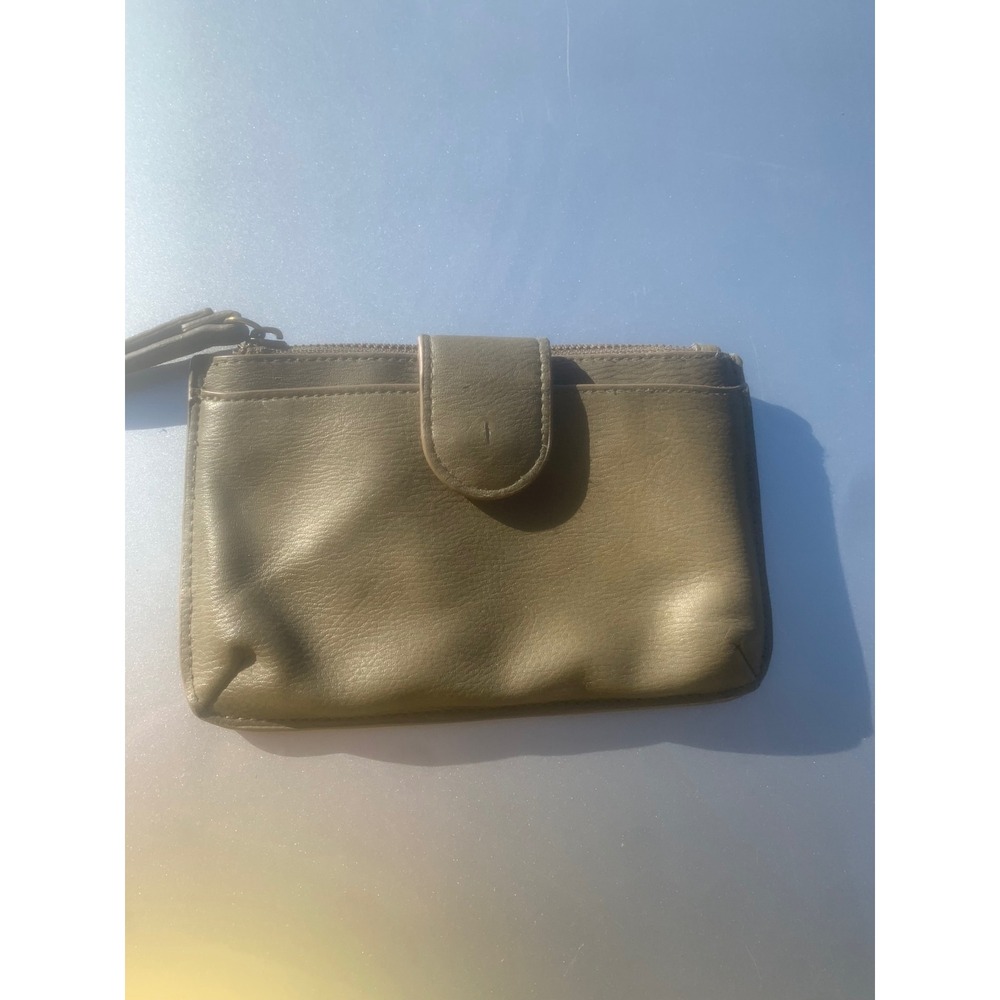 Universal Thread Olive Green Faux Leather Wristlet Wallet Zip Closure Card Slots